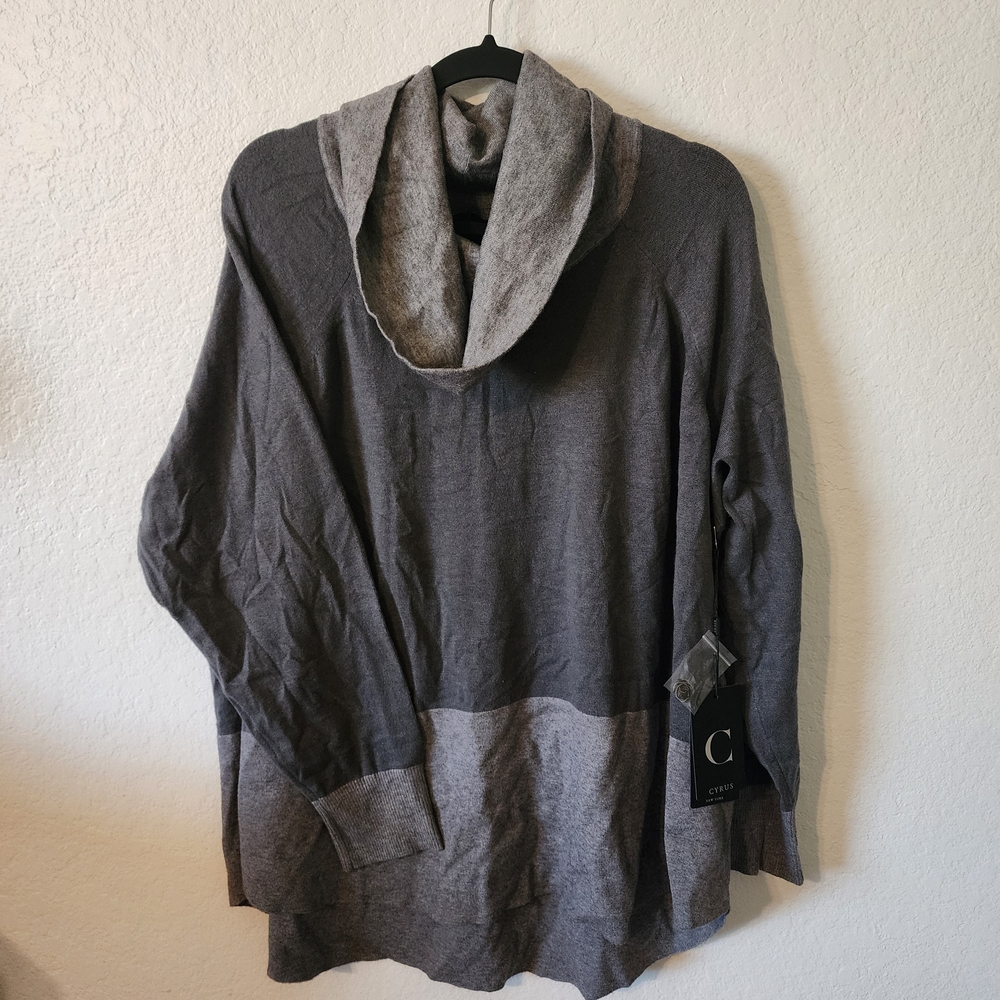 Cyrus Two-Tone Gray Cowl Neck Sweater